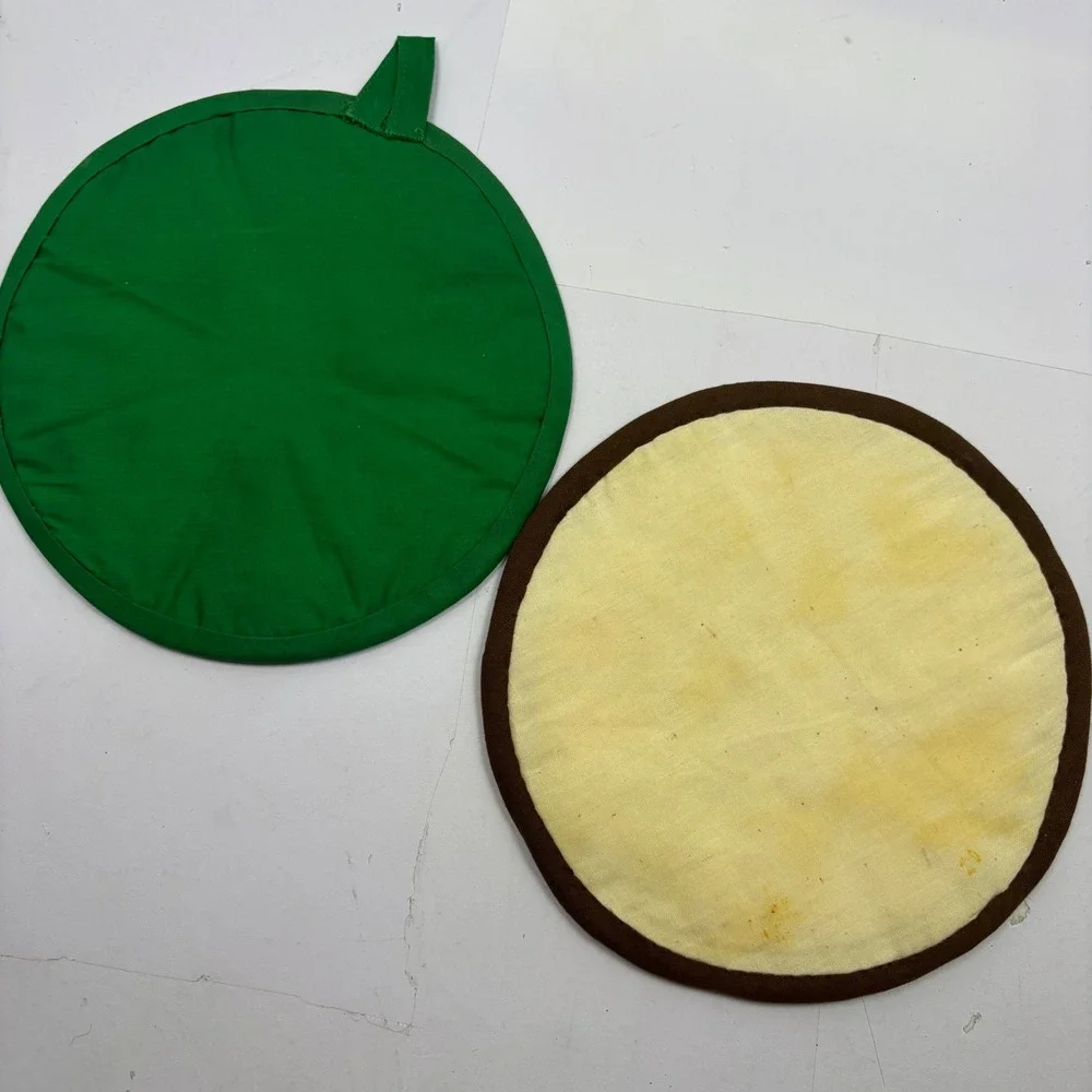 Vintage Handmade Quilted Folded Star Pot Holders Set of 2 Green Orange Brown 8